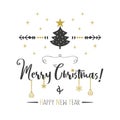 Black and golden Merry Christmas and Happy New Year greeting card