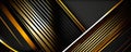 Black and golden modern abstract wide banner with geometric lines and Copy Space. Royalty Free Stock Photo