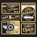 Black golden retro car service labels set