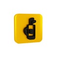 Black Golf bag with clubs icon isolated on transparent background. Yellow square button.