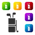 Black Golf bag with clubs icon isolated on white background. Set icons in color square buttons. Vector Royalty Free Stock Photo