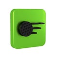 Black Golf ball icon isolated on transparent background. Green square button.