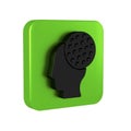 Black Golf ball icon isolated on transparent background. Green square button.