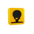 Black Golf ball on tee icon isolated on transparent background. Yellow square button.