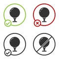 Black Golf ball on tee icon isolated on white background. Circle button. Vector Illustration Royalty Free Stock Photo