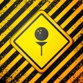 Black Golf ball on tee icon isolated on yellow background. Warning sign. Vector Illustration Royalty Free Stock Photo