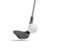 Black Golf Club Wedge Iron Hitting Golf Ball on White Background Royalty Free Stock Photo