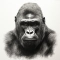 Black Gorilla Portrait: Pencil Pre-raphaelite Wall Art By Jacky Lau Royalty Free Stock Photo