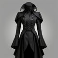 Black Gothic Coat With Wide Collar And Hood