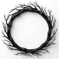 Black gothic style round frame made from tree branches. Illustration of a wooden wreath on white backdrop. Decorative artwork for Royalty Free Stock Photo