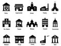 Black government building icons set Royalty Free Stock Photo