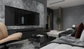 Black and graceful living room view and well-furnished with smart choice, 3D rendering