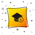 Black Graduation cap and coin icon isolated on white background. Education and money. Concept of scholarship cost or Royalty Free Stock Photo