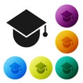 Black Graduation cap on globe icon isolated on white background. World education symbol. Online learning or e-learning Royalty Free Stock Photo