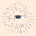 Black Graduation cap icon isolated on beige background. Graduation hat with tassel icon. Abstract circle random dots Royalty Free Stock Photo