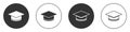 Black Graduation cap icon isolated on white background. Graduation hat with tassel icon. Circle button. Vector Royalty Free Stock Photo