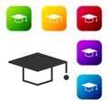 Black Graduation cap icon isolated on white background. Graduation hat with tassel icon. Set icons in color square Royalty Free Stock Photo