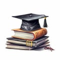 Black Graduation with hat books generative AI Royalty Free Stock Photo