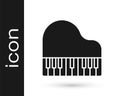 Black Grand piano icon isolated on white background. Musical instrument. Vector Royalty Free Stock Photo