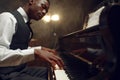 Black grand piano player, jazz performance