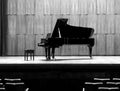 Black grand piano on stage before the concert,b&w