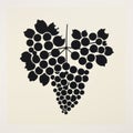 Black Grape Cluster Print: Paper Cut-out Style With Quadratura And Stencil-based Design