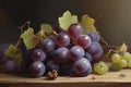 Black Grapes Bunch Watercolor Painting. generative AI Royalty Free Stock Photo