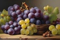 Black Grapes Bunch Watercolor Painting. generative AI Royalty Free Stock Photo