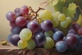 Black Grapes Bunch Watercolor Painting. generative AI