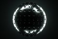 Black graphic abstract ball on a dark background, organic structure, modern graphic design. 3D render, 3D illustration. copy space Royalty Free Stock Photo