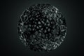 Black graphic abstract ball on a dark background, organic structure, modern graphic design. 3D render, 3D illustration. copy space Royalty Free Stock Photo