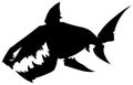 Black graphic cartoon silhouette shark with sharp teeth