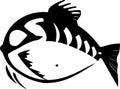 black graphic drawing stylized fish on a white background, logotype Royalty Free Stock Photo