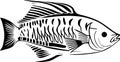 black graphic drawing stylized fish on a white background, logotype Royalty Free Stock Photo