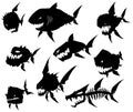 Black graphic silhouette cool monster fish on white background