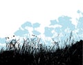 Black grass with light blue poppy flowers. Vector Royalty Free Stock Photo