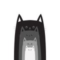 Black gray cat head. Cats in a row. Different size big small middle. Cute cartoon funny smiling character family set. Pet baby col