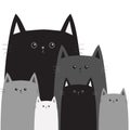 Black gray cat head face. Different size big small middle. Cats in the corner. Cute cartoon funny character family set. Pet baby c