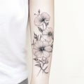 Black And Gray Floral Tattoo On Woman\'s Upper Arm Royalty Free Stock Photo