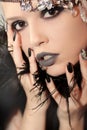 Black gray glam matte makeup and manicure Royalty Free Stock Photo