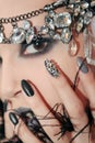 Black gray glam matte makeup and manicure Royalty Free Stock Photo