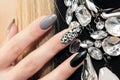 Black gray glam matte manicure Royalty Free Stock Photo
