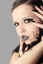 Black gray glam matte manicure and makeup. Royalty Free Stock Photo
