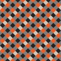 Black Gray Orange Seamless Diagonal French Checkered Pattern. Inclined Colorful Fabric Check Pattern Background. 45 degrees