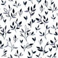 Black gray and white, branches and leaves, seamless vector illustration Royalty Free Stock Photo