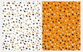 Set of 2 Abstract Seamless Vector Patterns with Hand Drawn Irrgegular Dots on a White and Orange Background. Royalty Free Stock Photo