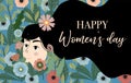 Black green blue International Women`s Day with women,flower and leaf