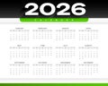 black green 2026 new year english calendar template design Royalty Free Stock Photo