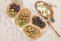 Black and green olives with feta cheese Royalty Free Stock Photo