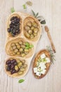 Black and green olives with feta cheese Royalty Free Stock Photo